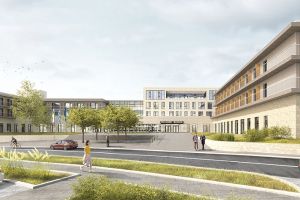 Model der neuen Reha-Klinik der DRV Nordbayern in Bayreuth: So wird die neue Reha-Klinik neben der Lohengrin-Therme aussehen. Die Fertigstellung ist für 2027 geplant.