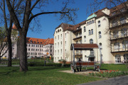 Die ersten Tulpen sprießen vor dem Elisabeth-Bach-Haus. Da lässt sich gut die Sonne auf der Bank genießen. (Ulrich Matz / NürnbergStift / Stadt Nürnberg)