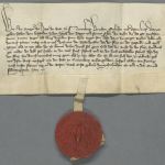 Urkunde über die Schenkung von Grundstücken an Jacob Rapp im Jahr 1371. (Stadtarchiv Nürnberg A 1 Nr. 1371 März 25) (Stadtarchiv Nürnberg)