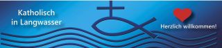 Christliche Symbole wie Fisch und Kreuz dunklablau auf helblauem Hintergrund mit Willkommensgruß - Bild: Gerd Altmann - pixabay.com (Basis), Susanne Jerosch & Katrin Stock (Ausgestaltung)